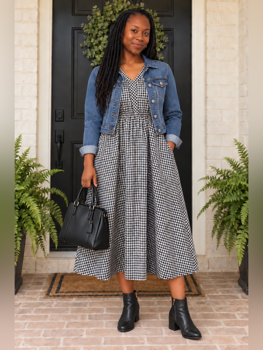 Black & White Gingham V‑Neck Maxi Dress - Classic Summer or Fall Style